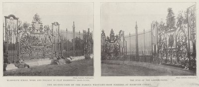 La re-erección de las famosas pantallas de hierro forjado en Hampton Court de English Photographer