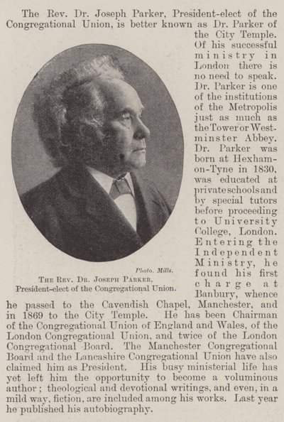 El Reverendo Dr. Joseph Parker, Presidente Electo de la Unión Congregacional de English Photographer