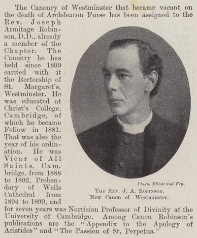 El Reverendo J A Robinson, nuevo canónigo de Westminster de English Photographer