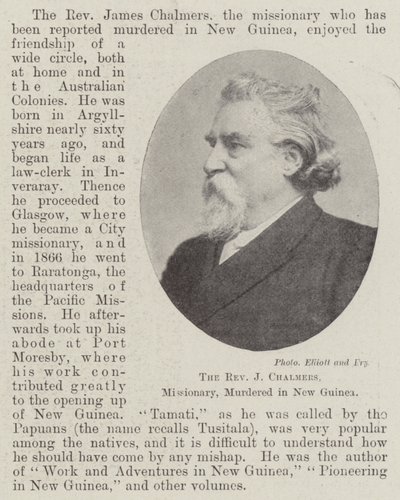 El Reverendo J Chalmers, misionero, asesinado en Nueva Guinea, abril de 1901 de English Photographer