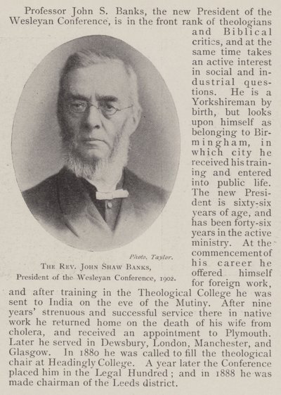 El reverendo John Shaw Banks, presidente de la Conferencia Wesleyana, 1902 de English Photographer