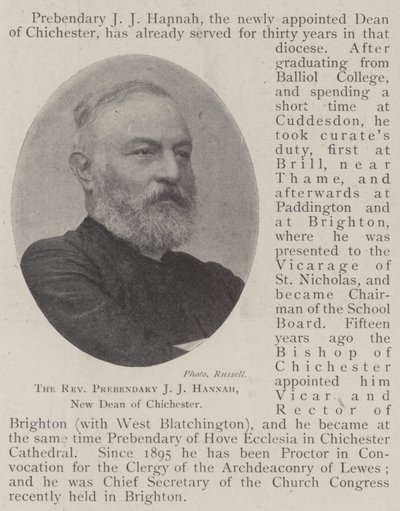 El Reverendo Prebendario J J Hannah, Nuevo Decano de Chichester de English Photographer