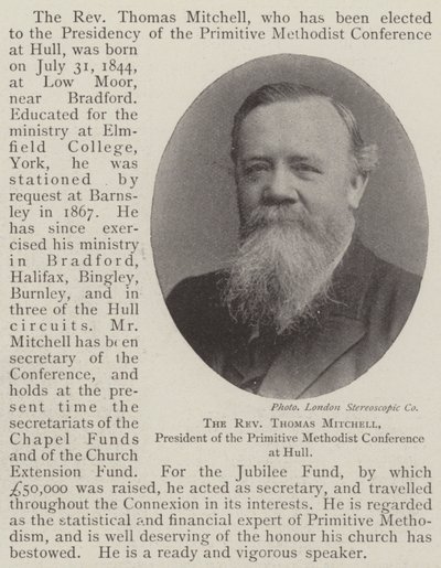 El Reverendo Thomas Mitchell, Presidente de la Conferencia Metodista Primitiva en Hull de English Photographer