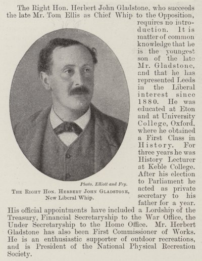 El Muy Honorable Herbert John Gladstone, nuevo látigo liberal de English Photographer