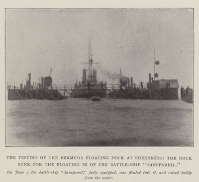 La prueba del dique flotante de Bermudas en Sheerness, el dique hundido para la entrada del acorazado Sanspareil de English Photographer