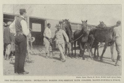 La Crisis del Transvaal, descargando Caballos para el Servicio con la Fuerza del Coronel Baden-Powell de English Photographer