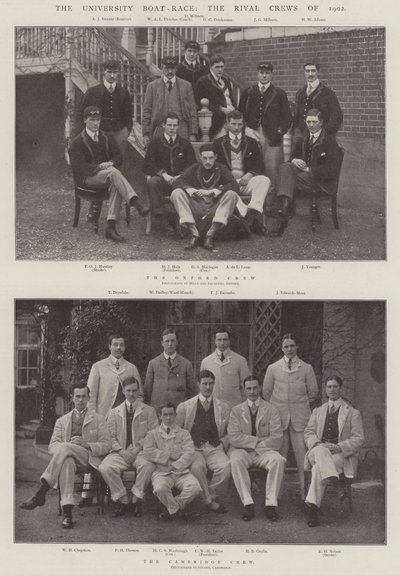 La carrera de botes universitarios, las tripulaciones rivales de 1902 de English Photographer