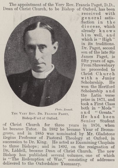 El Muy Reverendo Dr. Francis Paget, Obispo Electo de Oxford de English Photographer
