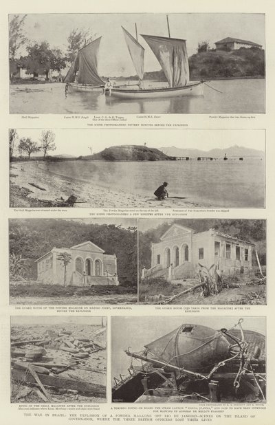 La guerra en Brasil, la explosión de un polvorín frente a Río de Janeiro, escenas en la isla de Governador, donde tres oficiales británicos perdieron la vida de English Photographer