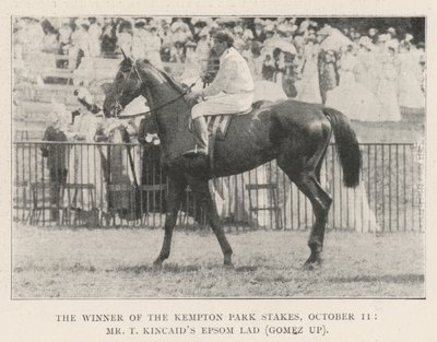El ganador de las Kempton Park Stakes, 11 de octubre, el Epsom Lad del Sr. T Kincaid (Gomez montado) de English Photographer