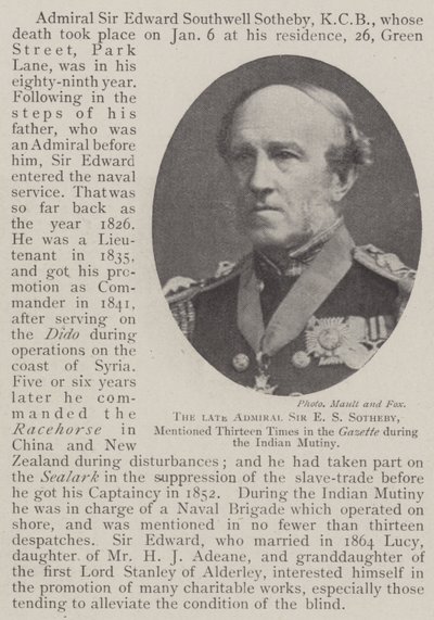 El fallecido Almirante Sir E S Sotheby, mencionado Trece Veces en la Gaceta durante el Motín Indio de English Photographer