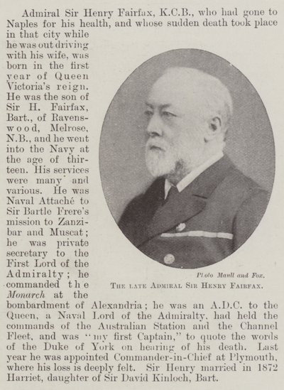 El difunto Almirante Sir Henry Fairfax de English Photographer