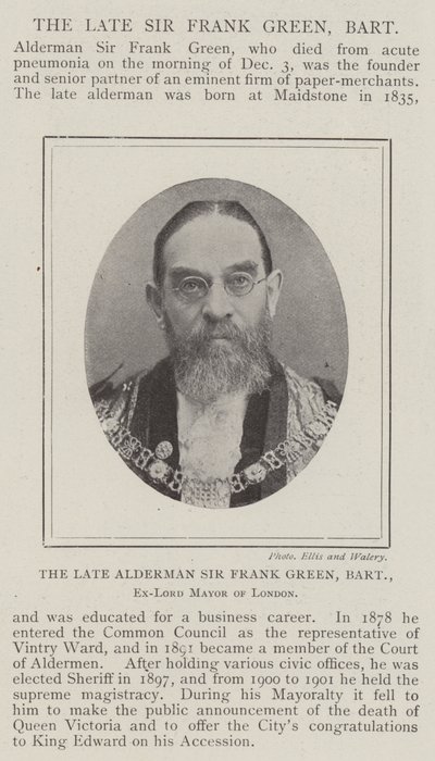 El difunto concejal Sir Frank Green, baronet, exalcalde de Londres de English Photographer