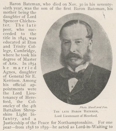 El difunto Barón Bateman, Lord Teniente de Hereford de English Photographer