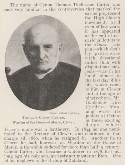 El difunto canónigo Carter, guardián de la Casa de la Misericordia, Clewer de English Photographer