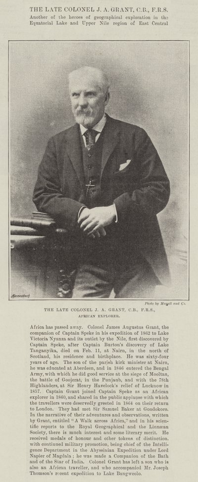 El difunto Coronel J A Grant, CB, FRS, Explorador Africano de English Photographer