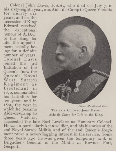 El difunto Coronel John Davis, ayudante de campo de por vida del Rey de English Photographer