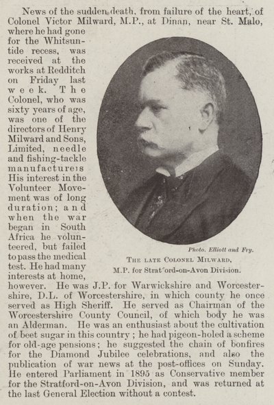 El difunto Coronel Milward, MP por la División de Stratford-on-Avon de English Photographer