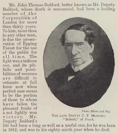 El difunto Diputado J T Bedford, Robert, de Punch de English Photographer
