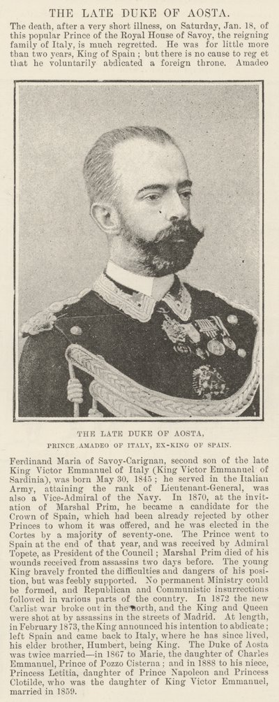 El difunto Duque de Aosta, Príncipe Amadeo de Italia, Ex-Rey de España de English Photographer
