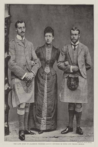 El difunto Duque de Clarence, la Princesa Louise (Duquesa de Fife) y el Príncipe George de English Photographer