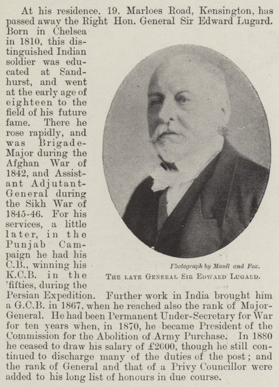 El difunto General Sir Edward Lugard de English Photographer