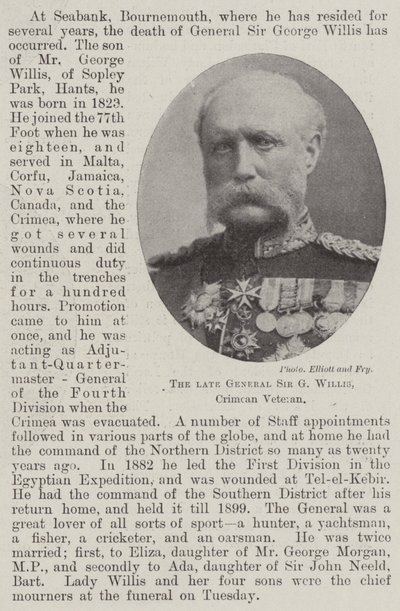 El difunto General Sir G Willis, veterano de Crimea de English Photographer