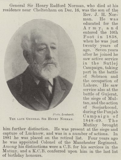El difunto general Sir Henry Norman de English Photographer