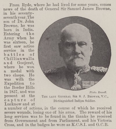 El difunto General Sir S J Browne, VC, Distinguido Soldado Indio de English Photographer