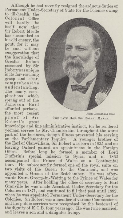 El difunto Honorable Sir Robert Meade de English Photographer