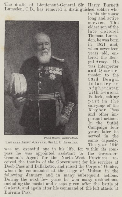 El difunto teniente general Sir H B Lumsden de English Photographer