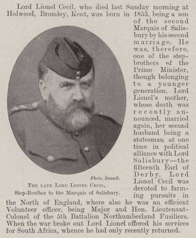 El difunto Lord Lionel Cecil, hermanastro del marqués de Salisbury de English Photographer