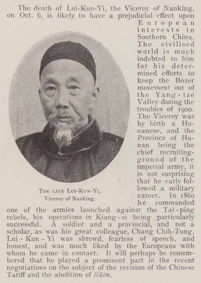 El difunto Lui-Kun-Yi, virrey de Nanking de English Photographer