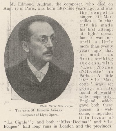 El difunto M Edmond Audran, Compositor de Ópera Ligera de English Photographer