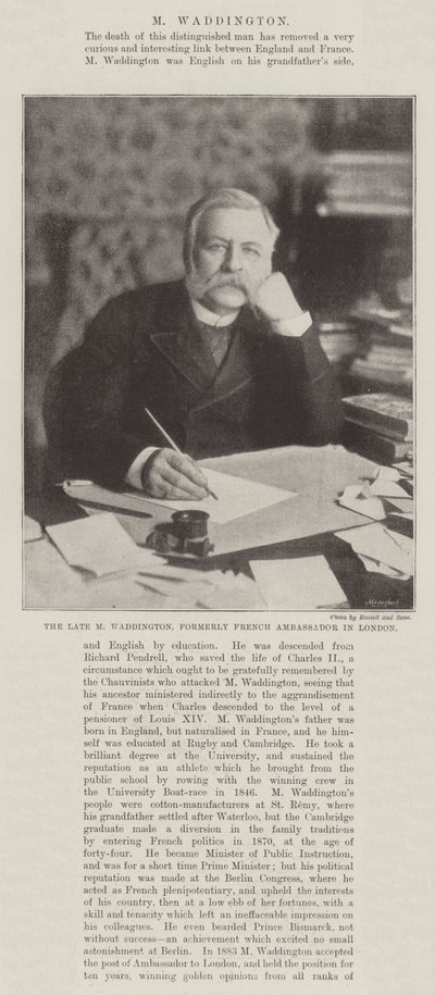 El fallecido M. Waddington, ex embajador francés en Londres de English Photographer