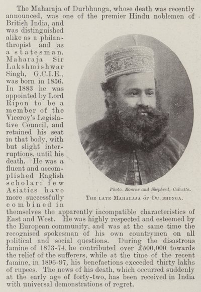 El difunto Maharajá de Durbhunga de English Photographer