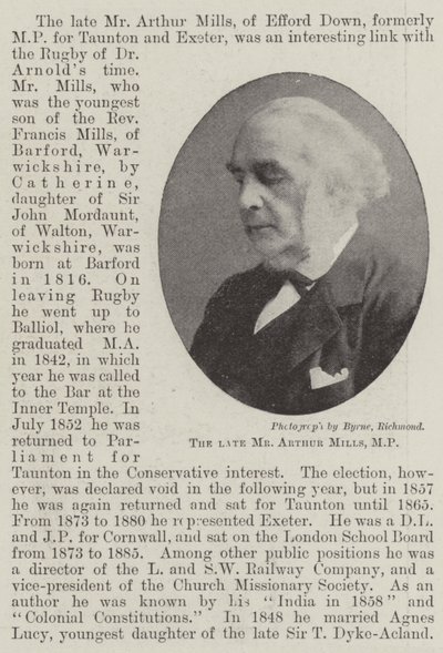 El difunto Sr. Arthur Mills, MP de English Photographer