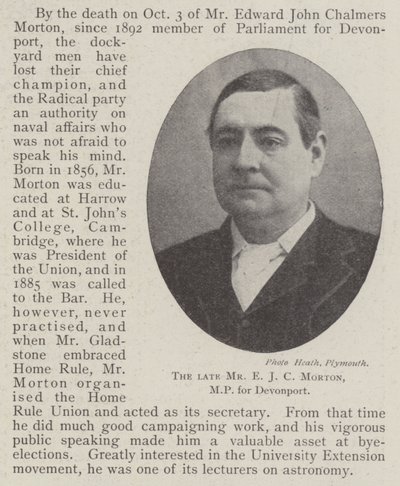 El difunto Sr. E J C Morton, MP por Devonport de English Photographer