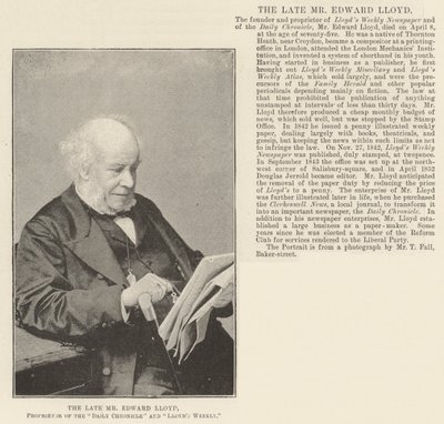 El difunto Sr. Edward Lloyd, Propietario del Daily Chronicle y Lloyds Weekly de English Photographer