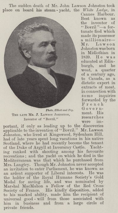 El difunto Sr. J Lawson Johnston, Inventor de Bovril de English Photographer
