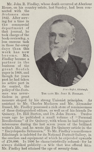 El difunto Sr. John R Findlay de English Photographer