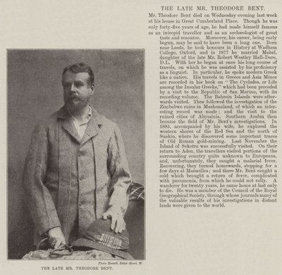 El fallecido Sr. Theodore Bent de English Photographer
