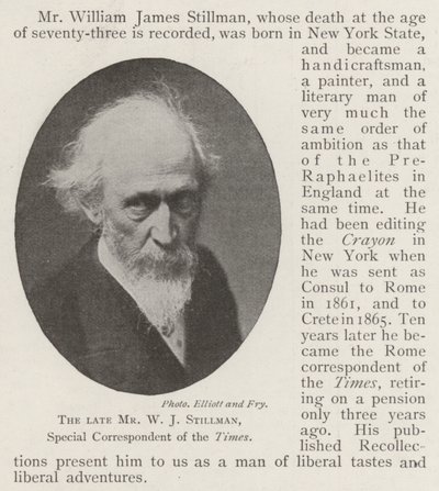El difunto Sr. W J Stillman, corresponsal especial del Times de English Photographer