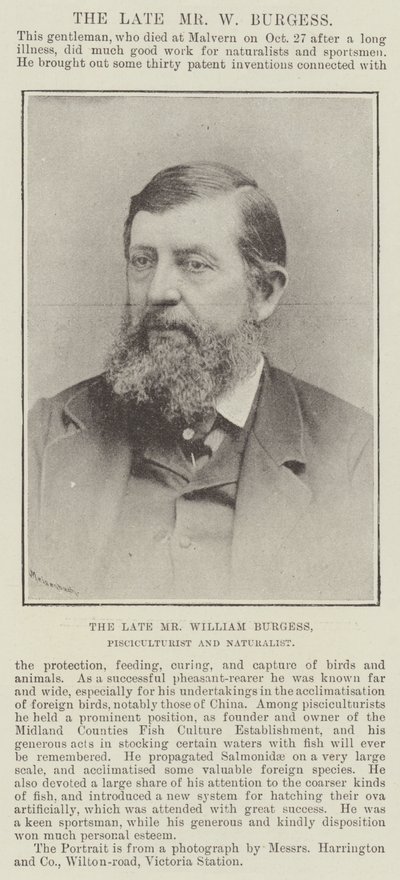 El difunto Sr. William Burgess, Piscicultor y Naturalista de English Photographer