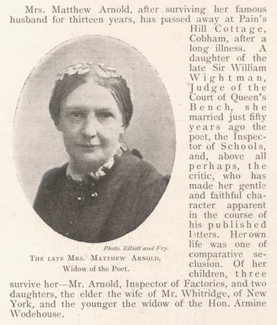 La difunta Sra. Matthew Arnold, viuda del poeta de English Photographer