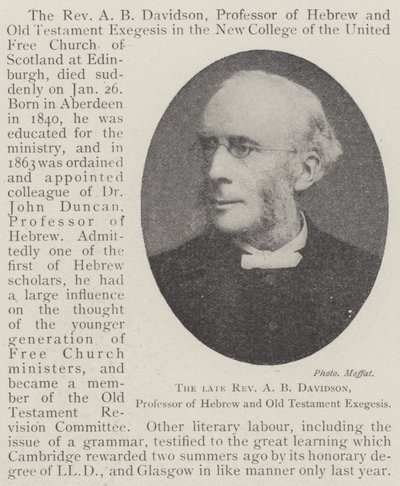 El fallecido Reverendo A B Davidson, Profesor de Hebreo y Exégesis del Antiguo Testamento de English Photographer