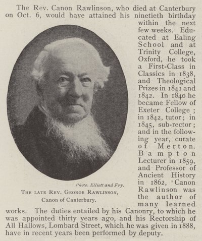 El difunto reverendo George Rawlinson, canónigo de Canterbury de English Photographer