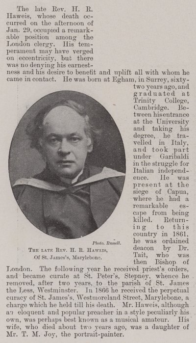 El difunto Reverendo H R Haweis, de St James, Marylebone de English Photographer