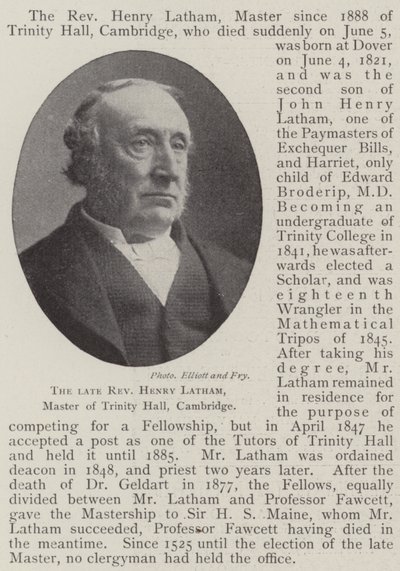 El difunto reverendo Henry Latham, maestro de Trinity Hall, Cambridge de English Photographer