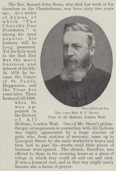 El difunto Reverendo S J Stone, Vicario de All Hallows, London Wall de English Photographer